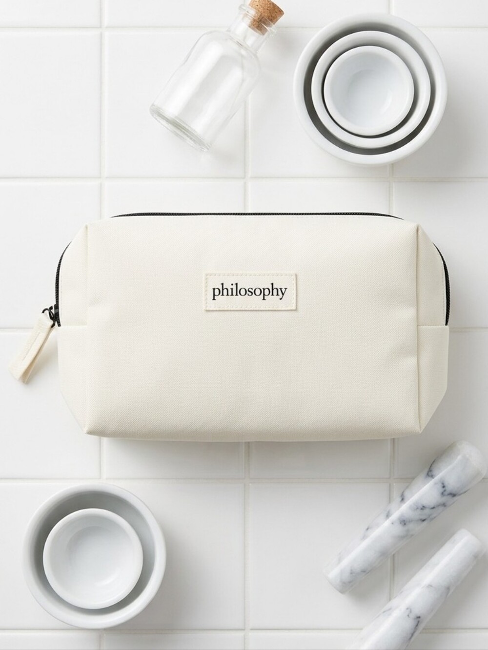 🌸ADD ON Philosophy White Travel Pouch with Black Trim NWOT